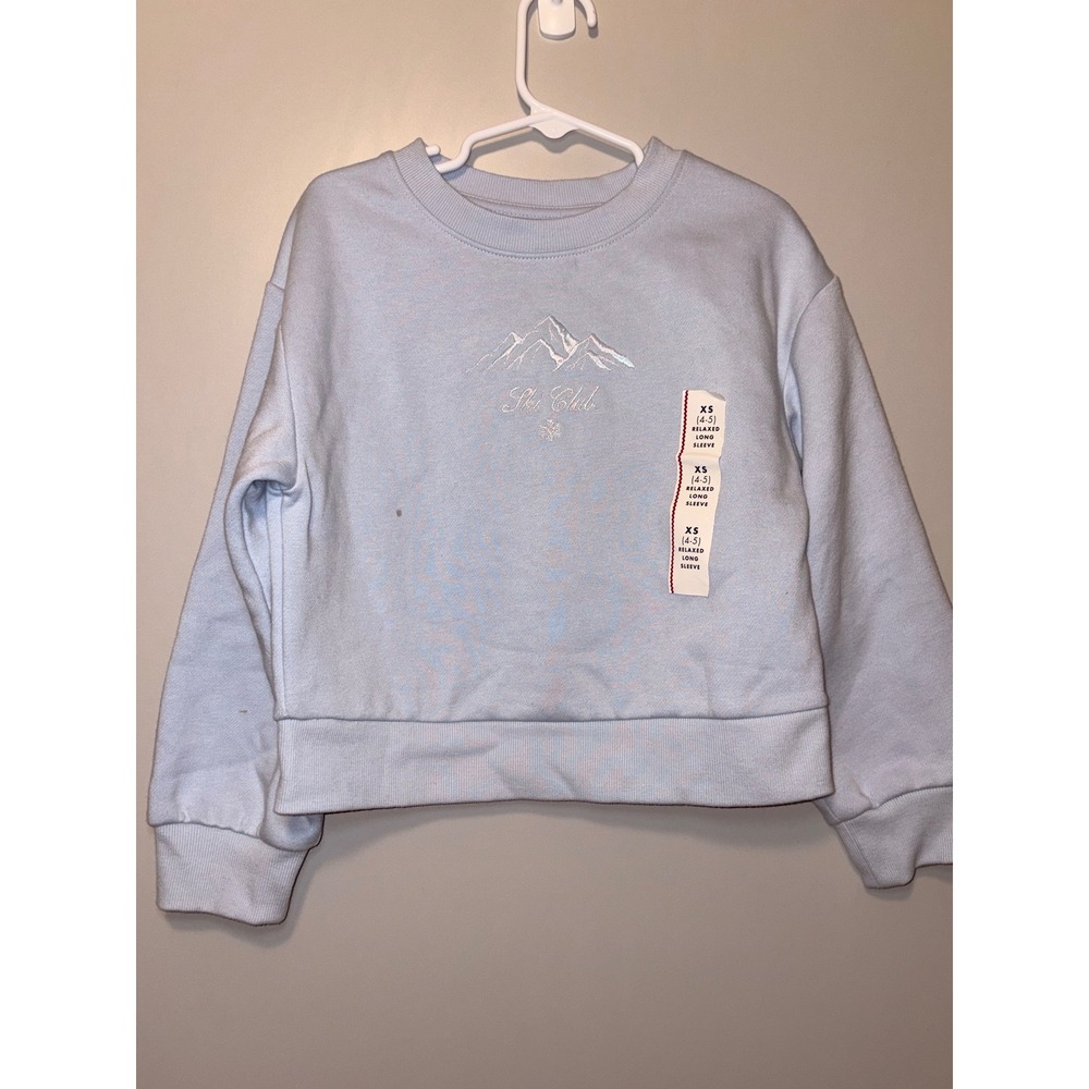 Cat & Jack Girls Light Blue Ski Club Mountain Graphic Sweatshirt XS 4-5 NWT‎